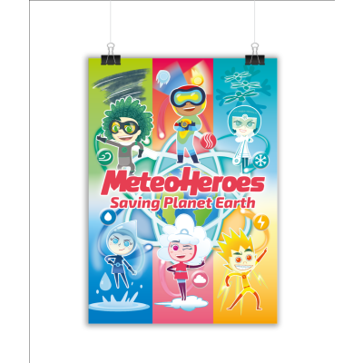 METEOHEROES "Saving Planet Earth" Sticky Backed Poster:  Size A1 (23.4" x 33.1") - Removable
