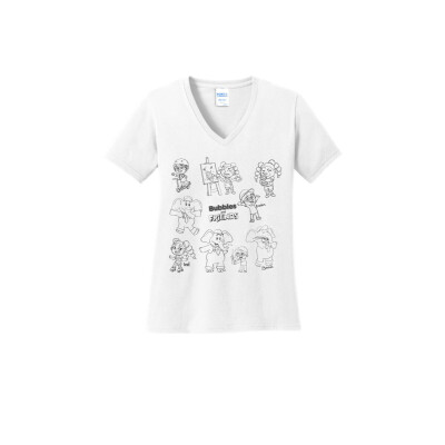 Bubbles and Friends - Happy Doodles Team Ladies V-Neck T-Shirt