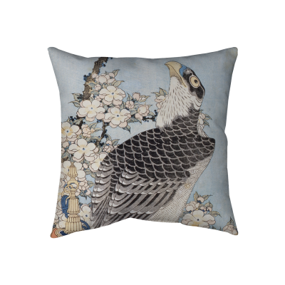 「Hawk and Cherry Blossoms」 Throw Pillow - Two-Sided Spun Polyester (Insert included) - Assorted Sizes (14x14, 16x16, 18x18, 20x20, 26x26)