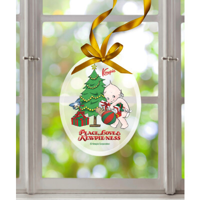 Kewpie® / "Peace, Love & Kewpiness" - Frosted Glass Ornament - Oval