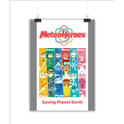 METEOHEROES "Saving Planet Earth" Sticky Backed Poster:  Size A1 (23.4" x 33.1") - Removable