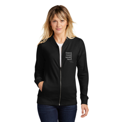 "Listen More" Ladies Embroidered French Terry Bomber