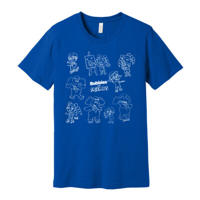 Bubbles and Friends - Happy Doodles (White) Team Adult T-Shirt