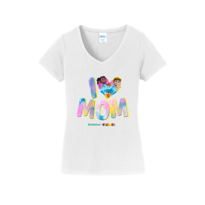 Bubbles & Friends Mothers Day I love MOM Women's V-Neck Tee