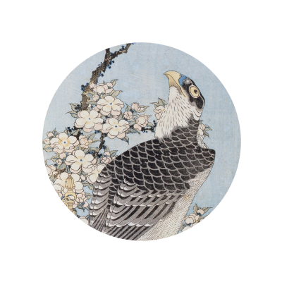 「Hawk and Cherry Blossoms」 Coaster-Sandstone-Round