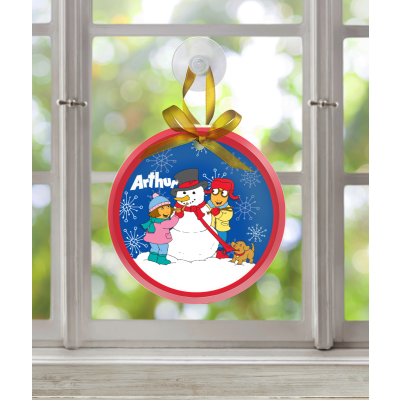 Playing in the Snow Glass Suncatcher/Ornament - 3.5"