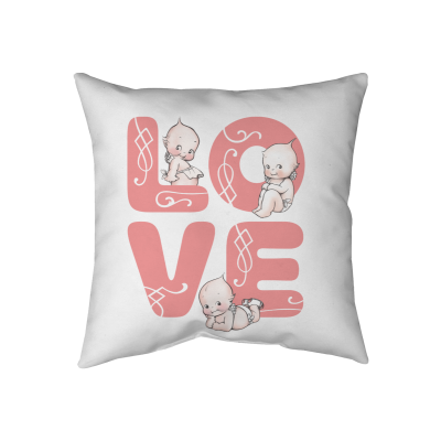 Kewpie® Love / Throw Pillow - Two-Sided Spun Polyester (Insert included) - Assorted Sizes (14x14, 16x16, 18x18, 20x20, 26x26)