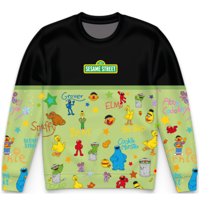 Sesame All-Star Doodles Black – Adult Unisex Sweatshirt