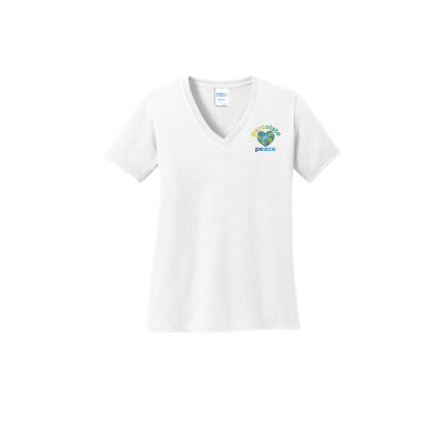Percolate Peace Port & Company Ladies Core Cotton V-Neck Tee - Left Chest