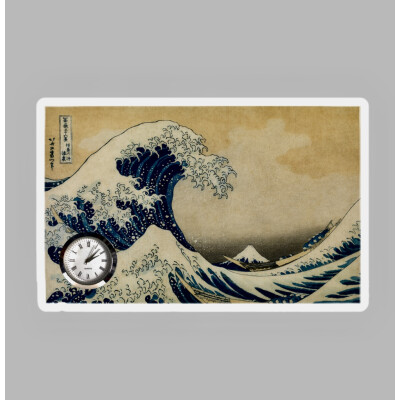 「Under the Wave off Kanagawa」Glass Plaque with Clock (5" x 8")