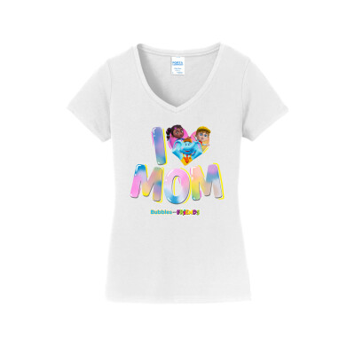 Bubbles & Friends Mothers Day I love MOM Women's V-Neck T-Shirt