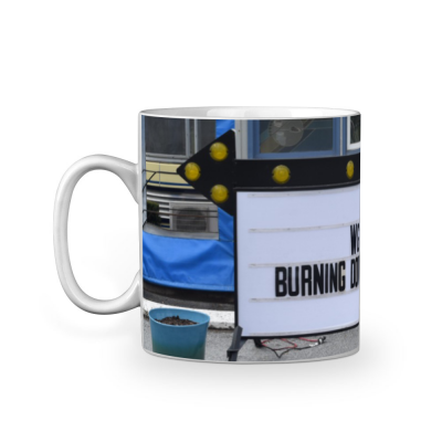 WG'86 Burning Down the House Internally Illuminated Portable Marquee  White Ceramic Mug