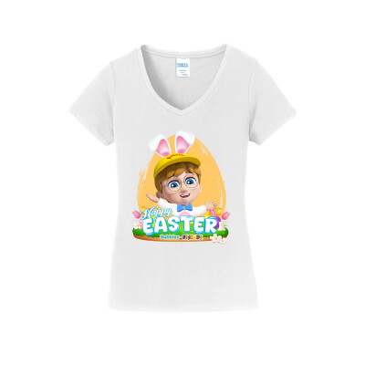 Bubbles & Friends Easter Braden Womens V-Neck Tee