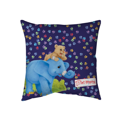 Li'L PET HOSPITAL " Stomp & Dropsie Blue Paw Print" Throw Pillow - Two-Sided Spun Polyester (Insert included) - Assorted Sizes (14x14, 16x16, 18x18, 20x20, 26x26)