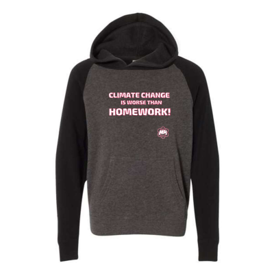 METEOHEROES "Climate Change is Worse Than Homework!" - UNISEX YOUTH Special Blend Raglan Hooded Sweatshirt