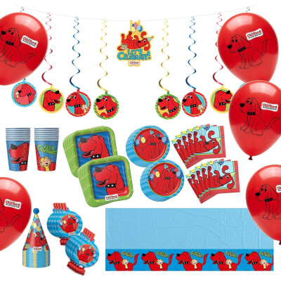 Clifford The Big Red Dog Party Supplies Kit – 87 Piece Party in a Box for 10 Guests – Plates, Cups, Napkins, Tablecloth, Balloons, Party Hats, Blowers & Banner – Officially Licensed