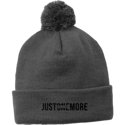 Embroidered Just One More Solid Pom Pom Beanie