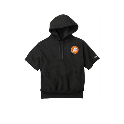 IndyWeOutHere Circle Logo Embroidered Champion ® Reverse Weave ® Short Sleeve Hooded Sweatshirt 