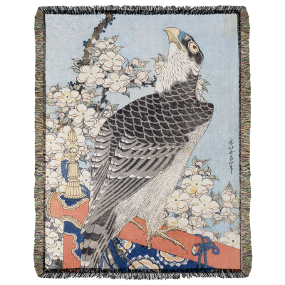「Hawk and Cherry Blossoms」Woven Blanket (80" x 60")