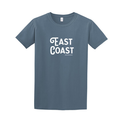 East Coast Softstyle Tee – Indigo Blue (Stacked text)