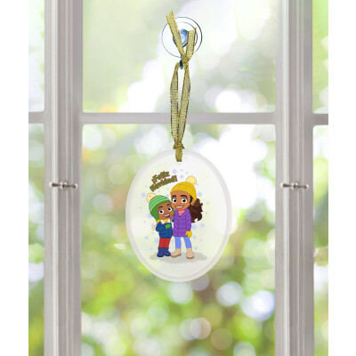 Alma and Junior "¡Feliz Navidad!" Glass Ornament - Oval