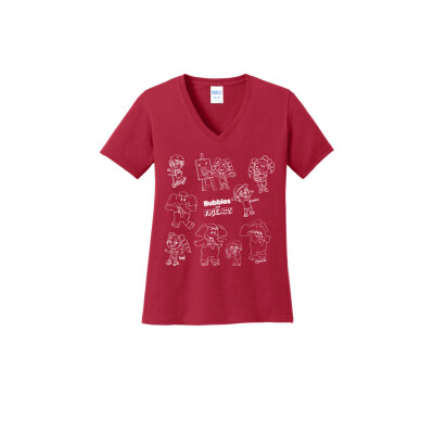 Bubbles and Friends - Happy Doodles (White) Izzi V-Neck T-Shirt