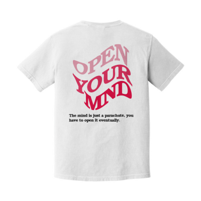 White OPEN YOUR MND Heavyweight Tee (Varsity Red)