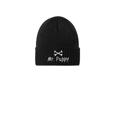 Mr Puppy Adventure Rib Knit Cuff Embroidered Beanie
