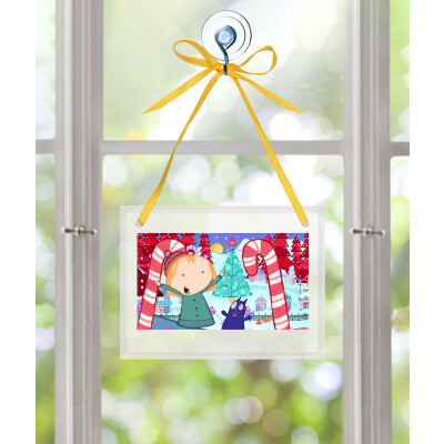 Candy Cane Peg + Cat Glass Ornament - Rectangle