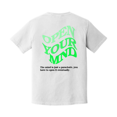 White OPEN YOUR MND Heavyweight Tee (Green)