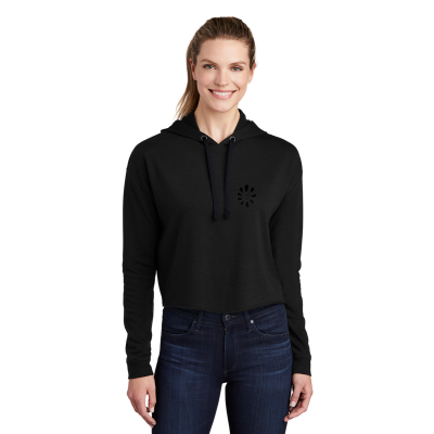 Women's Embroidered Tri-Blend Wicking Fleece Crop Hooded Pullover