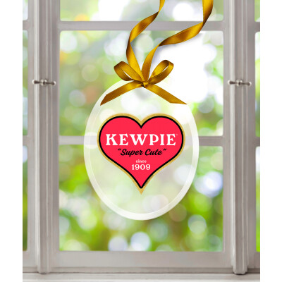 Kewpie® /"Super Cute" - Heart Frosted Glass Ornament - Oval 