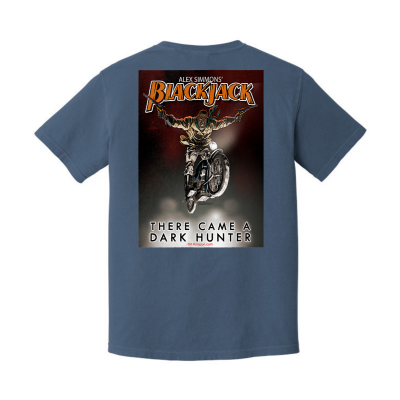 BLACKJACK. ADULT "Along Came A Dark Hunter"  Printed On Front BACK IMAGE Of Dark Hunter T-Shirt