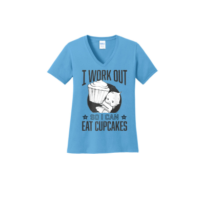 Kewpie® /  I Work Out -Port & Company® Ladies Core Cotton V-Neck Tee 