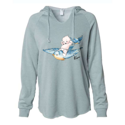 Kewpie® / Bluebird of Happiness - Women’s Lightweight California Wave Wash DTG Hooded Sweatshirt