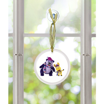 Winter Donkey Hodie and Purple Panda Glass Ornament - Round